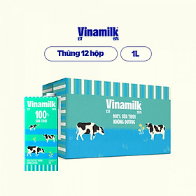 Thùng 12 Hộp Sữa tươi tiệt trùng Vinamilk 100% Không đường Hộp giấy 1L