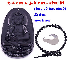 Mặt Phật A di đà đá thạch anh đen 3.6 cm kèm vòng cổ hạt chuỗi đá đen - mặt dây chuyền size M, Mặt Phật bản mệnh
