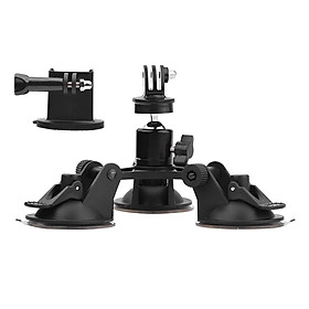 Car Triple Suction Cup Mount with 360 Degree Tripod 1/4 Ball Head Adapter B