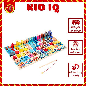 Đồ chơi giáo dục sớm cho bé bằng gỗ 6 trong 1 bảng học chữ số đếm câu cá Kid IQ