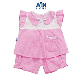 Bộ quần áo ngắn bé gái họa tiết hoa cúc hồng thêu cotton boi - aicdbghyplyb - ain closet