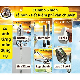 Combo bộ dụng cụ pha chế 6 món inox 100%