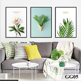 Mua Tranh treo tường canvas 3 bức phong cách hiện đại Bắc Âu 115  tranh lá cây trang trí phòng khách  phòng ngủ  spa