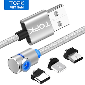 Mua  HÀNG CHÍNH HÃNG  Cáp Nam Châm AM30 90 Độ L 3IN1 LED Bện Ni Lông Cáp Micro Type-C 8 Chân Dành Cho Xiaomi Samsung Iphone Huawei - Phân phối bởi TOPK VIỆT NAM