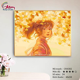 Mua Tranh tô màu số hóa Gam treo tường trang trí cô gái mùa thu vàng CN4302