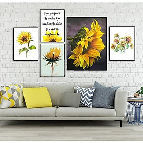 Mua Tranh Treo Tường - Tranh Treo Tường Hoa Hướng Dương Cách Điệu (Bộ 5 Tấm)