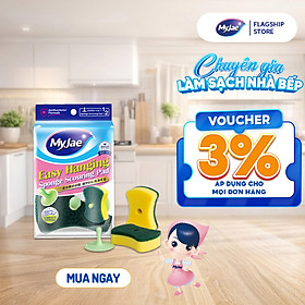Miếng Bọt Biển Rửa Chén MyJae 2 Mặt, Mút Xốp Rửa Bát Đa Năng Kèm Miếng Nhựa Hít Kê 11.3cm x 7.8cm x 2.7cm (2 Miếng/Gói)