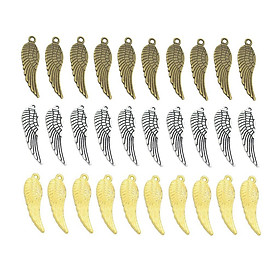 30 Pieces Charms Angel Wings 30x9mm Antique Silver Bronze Gold Color Pendant, Vintage, fit DIY Bracelet Necklace Earring Jewelry Making and Crafting