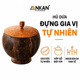 Hũ Gáo Dừa Đựng Gia Vị ANKAN Có Nắp Gỗ Tự Nhiên – Decor Bàn Ăn Sang Trọng