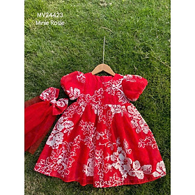 Đầm váy công chúa hoa màu đỏ cho bé gái kèm phụ kiện tóc size 12-40kg hàng thiết kế