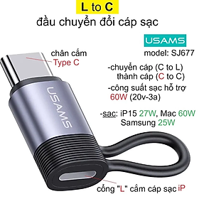 Mua Đầu chuyển đổi dây sạc (L to C) Usams SJ677 hỗ trợ sạc nhanh PD 60W cho điện thoại  _ Hàng chính hãng