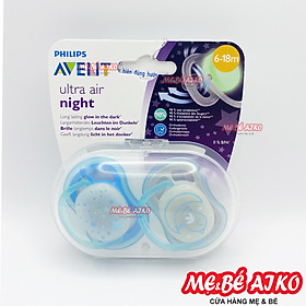 Núm Ty Ngậm Ultra Air Night Ban Đêm, Núm Ty Phát Sáng, Dạ Quang Ban Đêm Philips Avent Bé Từ 6-18 tháng (2 chiếc/hộp)