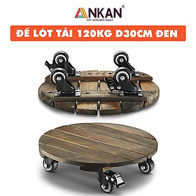 Đế Lót Chậu Cây Có Bánh Xe ANKAN - Hình Tròn D30cm, Gỗ Tràm Bông Cao Cấp, Chịu Tải 120kg (Màu Xám Đen)