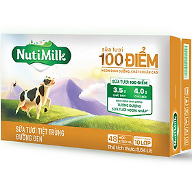 Thùng 48 hộp NutiMilk Sữa tươi 100 điểm - Sữa tươi tiệt trùng Đường đen hộp 180ml