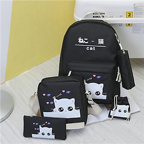 COMBO Bộ 5 ba lô gồm ba lô+túi ipad+ví_túi rút+hộp bút Họa tiết Meo Meo BOTUSI