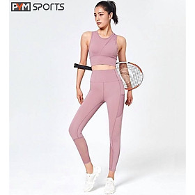 Set bộ đồ tập gym - tập yoga gồm bra và quần legging pha lưới PYMS008