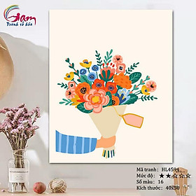 Mua Tranh tô màu theo số bó hoa dễ vẽ mới lọ màu to 5ml + 2 bộ cọ + khung 2.5cm HL4594