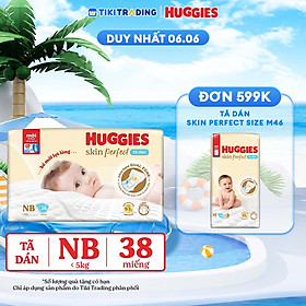 Tã/bỉm dán sơ sinh Huggies Skin Perfect NB 38 miếng với 2 vùng thấm giảm kích ứng da