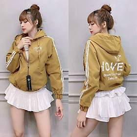 Áo Khoác Dù Nữ LOVE 2 Lớp Lót  Trong Phối 2 Màu Sọc Tay Cá Tính Thời Trang