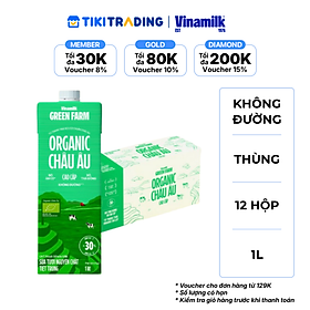 Thùng 12 Hộp Sữa Tươi Tiệt Trùng Vinamilk 100% Organic Không Đường (1lít)