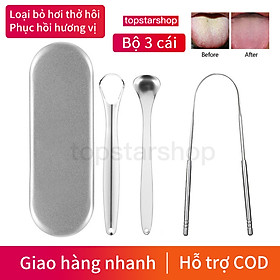 Bộ 3 cái Cạo lưỡi Dụng cụ vệ sinh lưỡi bằng Thép cao cấp Cây cạo lưỡi làm sạch loại bỏ hôi miệng