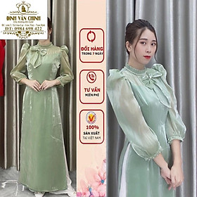 Áo dài cao cấp rẻ đẹp_tơ ánh kim xanh nhẹ nhàng