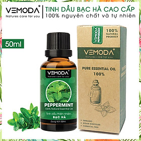 Tinh dầu Bạc hà cao cấp 50ML Peppermint. Tinh dầu xông phòng Vemoda giúp xông phòng, khử mùi, thanh lọc không khí, thư giãn, kháng khuẩn, giải cảm, xua đuổi côn trùng, chăm sóc răng miệng