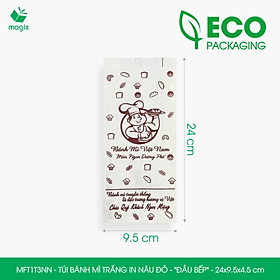 MFT1T3NN - 24x9.5x4.5 cm - 100 Túi bánh mì Trắng, in sẵn họa tiết ĐẦU BẾP - Bao bánh mì Túi giấy thực phẩm an toàn