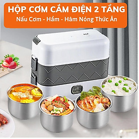 Hộp Cơm Cắm Điện 2 Tầng Cắm Điện Đa Năng, Hâm Nóng Và Tự Nấu Chín Thức Ăn Với 4 Hộp Inox Tiện Lợi