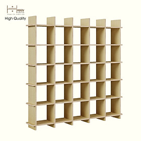 HAPPY FURNITURE , Gỗ tự nhiên , Kệ sách 5x5 gỗ Plywood - SANARI , KSA_064 , 160cm x 24cm x 160cm DxRxC