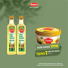 {Đơn 199k tặng hộp bơ 80g} Combo 2 chai Dầu Đậu Nành cao cấp Golden 1 lít (1 lít/chai x 2 chai)