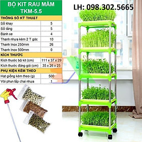 Bộ kit Khay trồng rau mầm thủy canh chuyên dụng - 5 Khay, Giá đỡ 5 tầng, Vòi xịt, Hạt giống