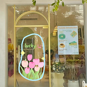 Mua HÌNH DÁN FLOWER GOOD LUCKY TRANG TRÍ GƯƠNG CỬA HÀNG CUTE