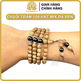 Vòng tay chuỗi tràng 108 hạt phong thủy trầm hương HÀ XÁ vòng đeo tay cặp đôi nam nữ mix đá màu mệnh kim mộc thủy hỏa thổ may mắn tài lộc