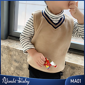 Áo gile nhung cổ tim cho bé trai bé gái, hàng Quảng Châu chuẩn, chất nhung mịn đẹp dày ấm, mẫu mới Thu Đông 2024 | MA01