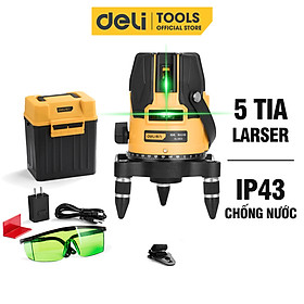 Máy Cân Bằng Laser 5 Tia Màu Xanh DELI - Chế Độ Pin Kép, Chống Nước