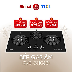 Bếp gas âm Rinnai RVB-3HG(B) mặt bếp kính kiềng bếp thép phủ gang - Hàng chính hãng.