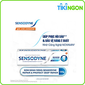 Kem đánh răng giảm ê buốt Sensodyne phục hồi sâu nhờ công nghệ Novamin Repair Protect Deep Repair 100g