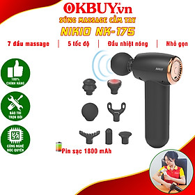 Súng (Máy) Massage Cầm Tay Nikio NK-175 - Dòng Siêu Mini Nhỏ Gọn Tiện Lợi, 7 Đầu Mát xa Thay Đổi, Có Đầu Nhiệt Nóng 55 Độ C Hỗ Trợ Giãn Cơ Chuyên Sâu, Làm Giảm Đau Nhức Cơ Bắp Hiệu Qủa - Dòng Pin Sạc