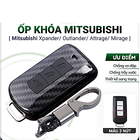 Ốp bọc khóa vân cacbon cao cấp bảo vệ chìa khóa Xe Ô Tô Mitsubishi Xpander/Outlander/Attrage/Mirage