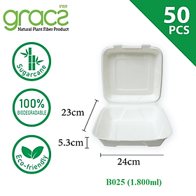 Mua Combo 50 cái Hộp giấy bã mía Thái Lan Clamshell 9 inch 1.800ml - thương hiệu Gracz