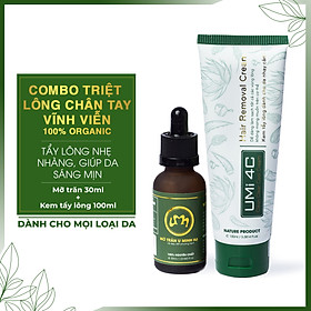 COMBO TẨY TRIỆT LÔNG CHÂN TAY VĨNH VIỄN UMISKIN tại nhà | Mỡ trăn triệt lông vĩnh viễn U Minh Hạ (30ml) & Kem tẩy lông Umi 4C (100ml) an toàn cho da nhạy cảm