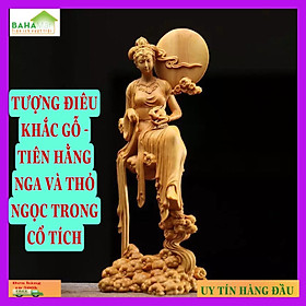 TƯỢNG ĐIÊU KHẮC GỖ - TIÊN HẰNG NGA VÀ THỎ NGỌC TRONG CỔ TÍCH 