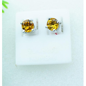 Bông tai nữ đá citrine tự nhiên vàng mài giác tròn