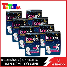 Combo 8 Băng Vệ Sinh Có Cánh 35cm Kotex Siêu Ban Đêm 9 Giờ Chống Tràn 8