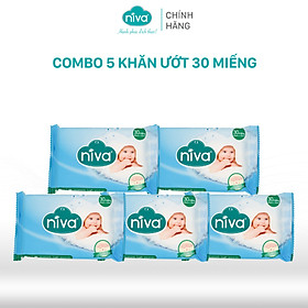 Combo 05 Khăn Ướt Đa Năng Không Mùi NIVA Gói 30 Tờ Tiện Dụng, Diệt Khuẩn, An Toàn Cho Trẻ Sơ Sinh