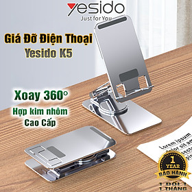 Giá đỡ Điện thoại Để bàn cho iPad, Máy tính bảng Xoay chỉnh 360 độ Chất liệu Hợp Kim Nhôm Cao cấp Có thể Gấp gọn Siêu di động Mã K6 - Hàng Chính H