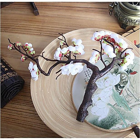 Cây đào cổ dáng bonsai (có phân loại kèm chậu) trang trí nghệ thuật 33cm - Hoa giả để bàn