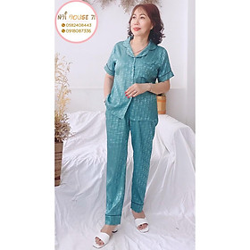   Đồ Bộ Trung Niên NHIHOUSE71 Pijama Gấm Dệt Chữ Nổi Sang Trọng Tay Ngắn Có Túi Big Size 45 - 75 kg