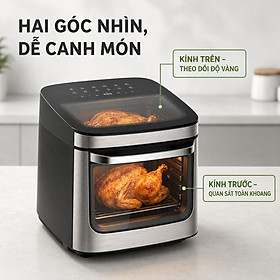 Nồi chiên không dầu Mishio MK474 12L - Cảm ứng, cửa kính quan sát - hàng chính hãng